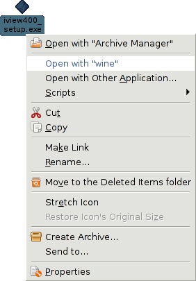 Image of the context menue for Windows executables.